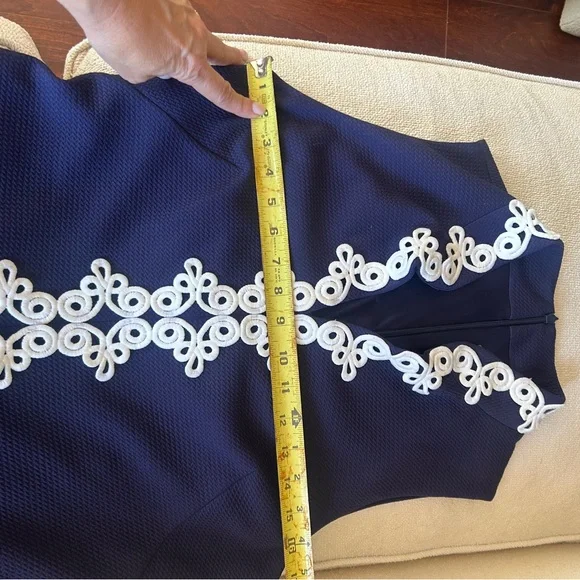 Vince Camuto Navy Sheath Dress with White Lace Front Trim - Picture 6 of 10